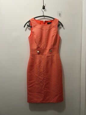 Tahari-Levine Knee Length Sheath Dress Size 2 Spring Summer Coral Peach‎ EUC